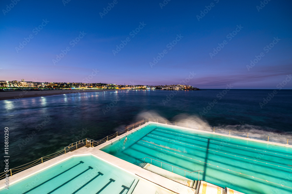 View of Bondi Beach in Sydney from Bondi Icebergs Pool.