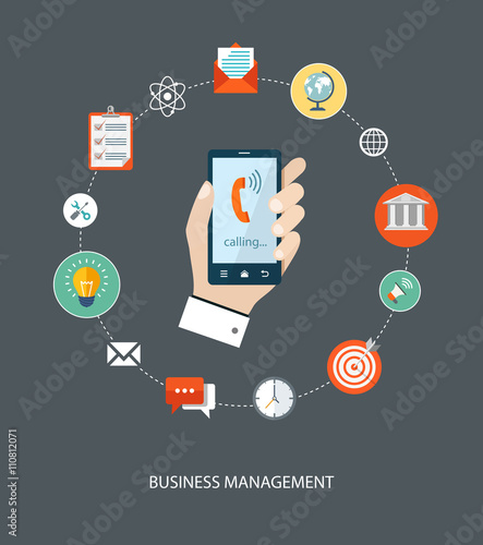 Business management flat illustration with icons