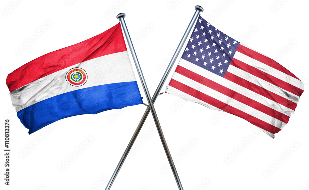 Fototapeta premium Paraguay flag with american flag, isolated on white background