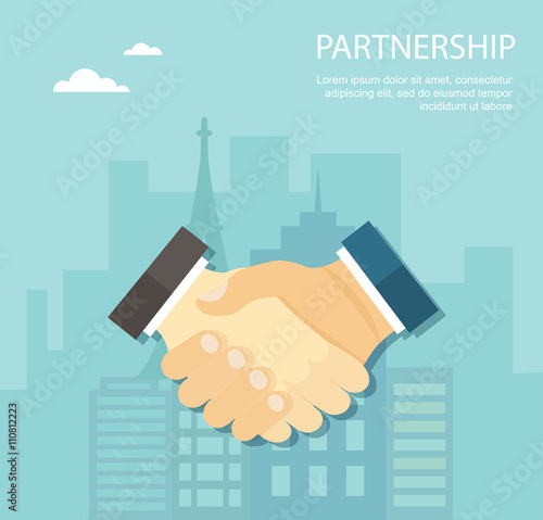 Flat illustration of handshake. Partnership.