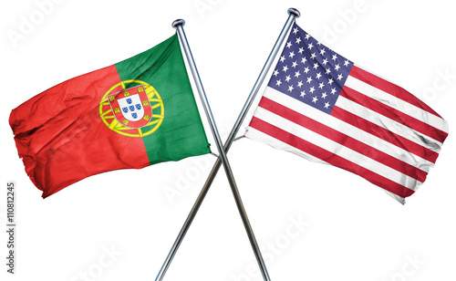 Portugal flag with american flag, isolated on white background