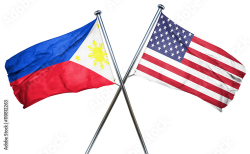 Philippines flag with american flag, isolated on white backgroun