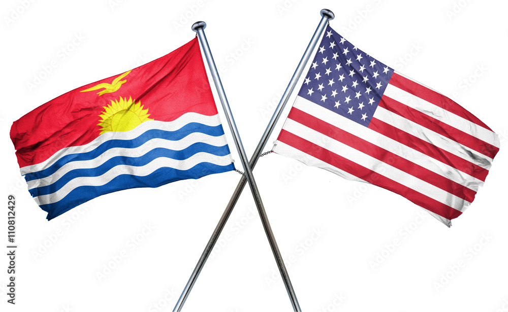 Kiribati flag with american flag, isolated on white background Kiribati flag with american flag, isolated on white background