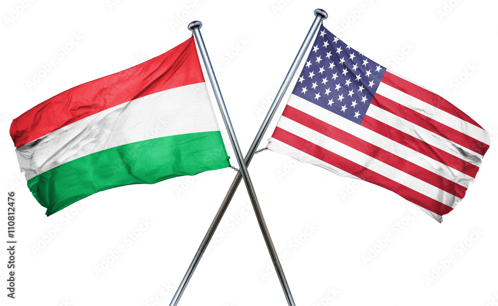 Hungary flag with american flag, isolated on white background Hungary flag with american flag, isolated on white background