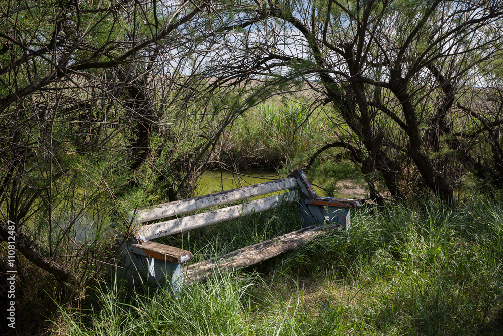 Un vieux banc en ruine près de marais Un vieux banc en ruine près de marais