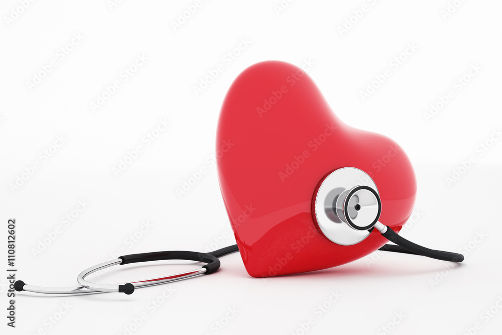 3D rendering stethoscope and heart - obrazy, fototapety, plakaty 
