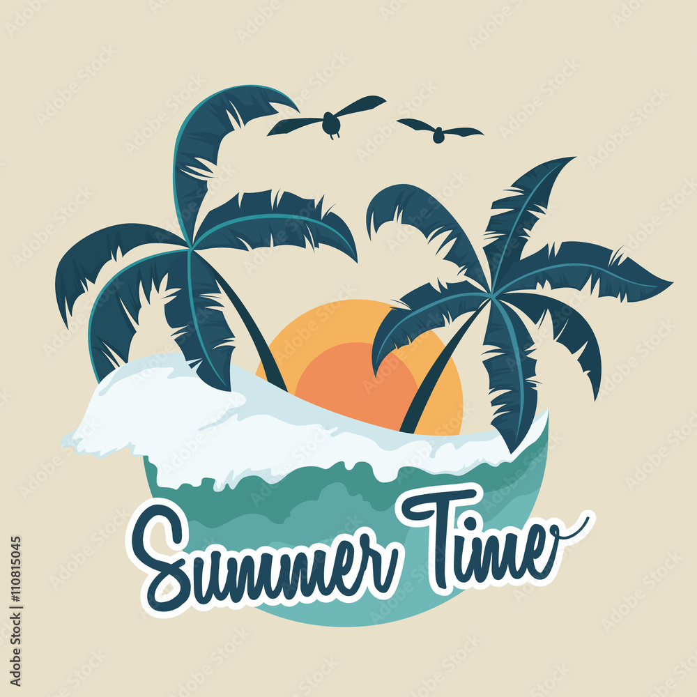 Illustration of Summer Badge With Palm Tree and Wave
