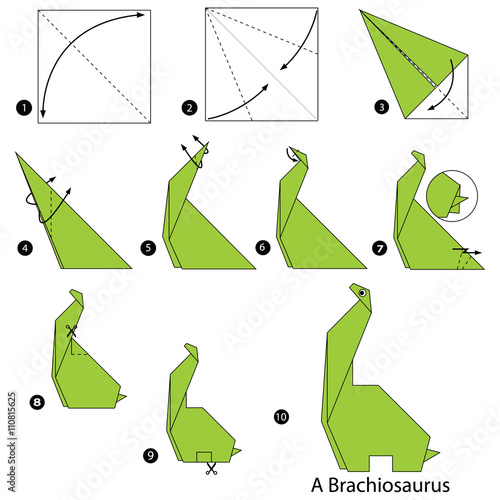 Step by step instructions how to make origami A Dinosaur.