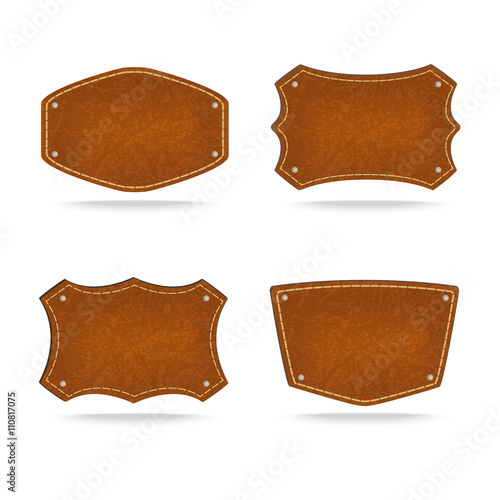 Set of leather tag on white background