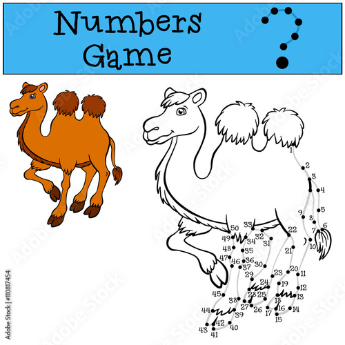 Numbers game with contour. Cute camel.