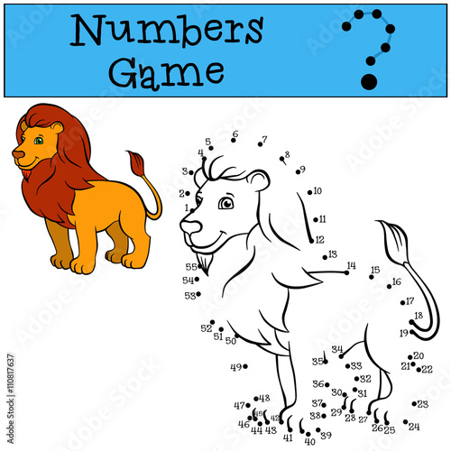 Fototapeta Naklejka Na Ścianę i Meble -  Numbers game. Cute beautiful lion king.