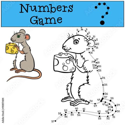 Numbers game with contour. Little cute mouse.