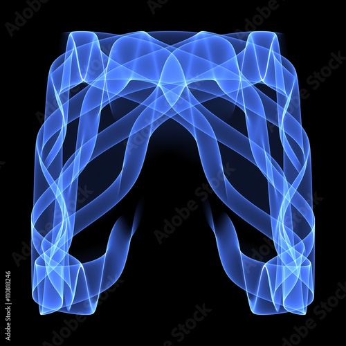 Abstract background pattern. Bright blue lines on the dark background. Alien skeleton in X-rays illustration. Digital art.