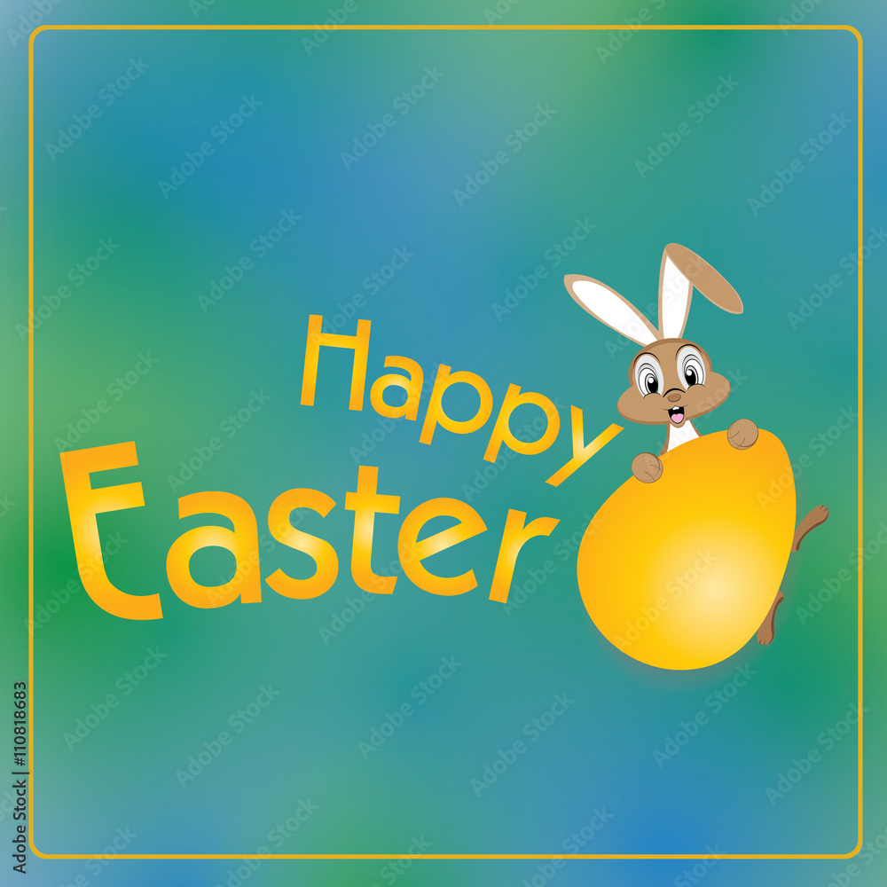 Easter day with bunny on a colorful background. Happy Easter Day with big gold egg. Easter day with bunny on a colorful background. Happy Easter Day with big gold egg.