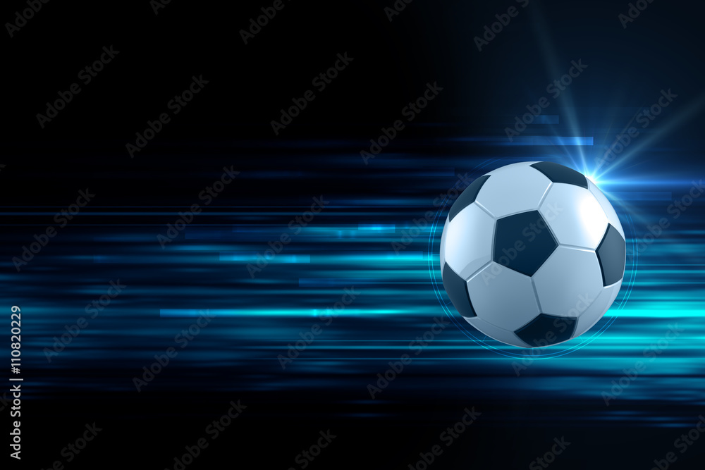 Naklejka premium 3d illustration of soccer ball in blue light streak background