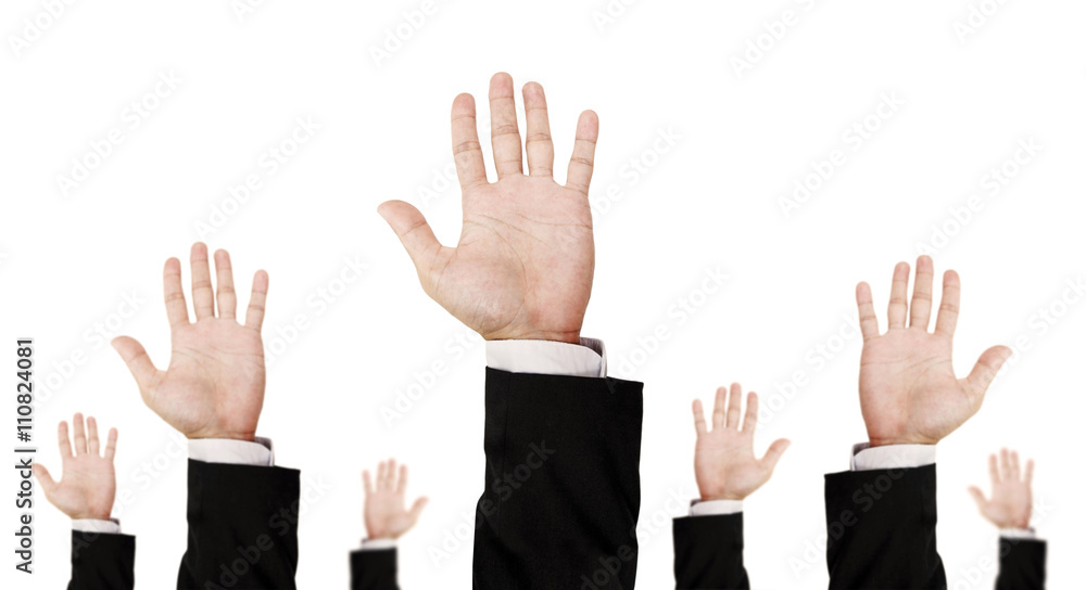 Hand of businessman raising upward, isolated on white background Hand of businessman raising upward, isolated on white background