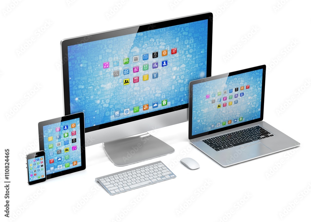 Ultimate web design, laptop, smartphone, tablet, computer, display. 3d rendering. Ultimate web design, laptop, smartphone, tablet, computer, display. 3d rendering.