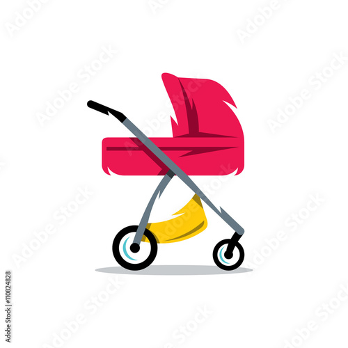 Vector Pram Baby Carriage Cartoon Illustration.