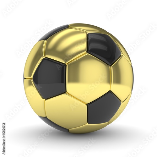 Golden soccer ball on white background. 3D rendering.