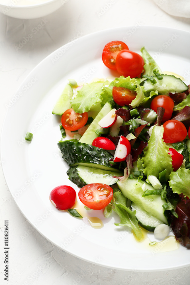  vegetables salad on white plate