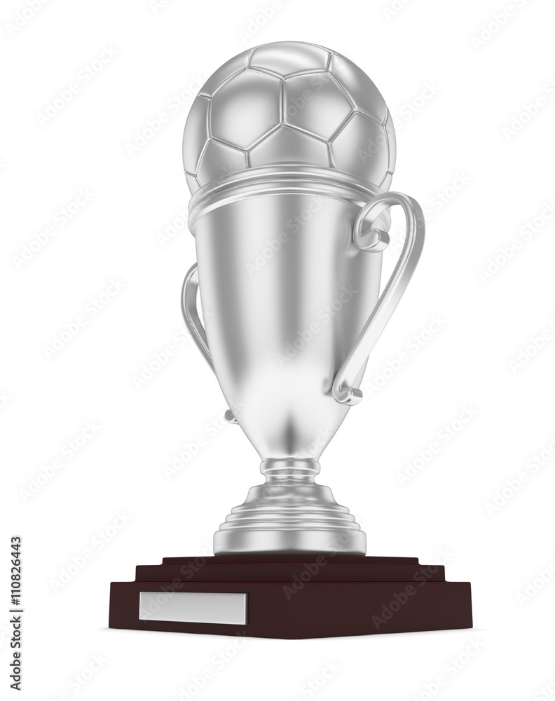 Silver cup and silver ball on white background. 3D rendering. Silver cup and silver ball on white background. 3D rendering.