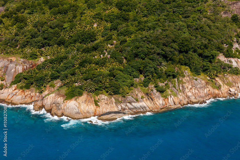 Seychelles, vue aérienne côte île Félicité