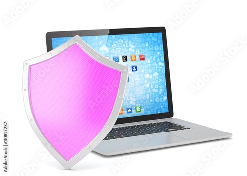 Free Download Laptop and shield on white, computer security concept. 3d rendering. - GFXLoad