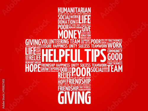Helpful Tips word cloud collage, cross concept