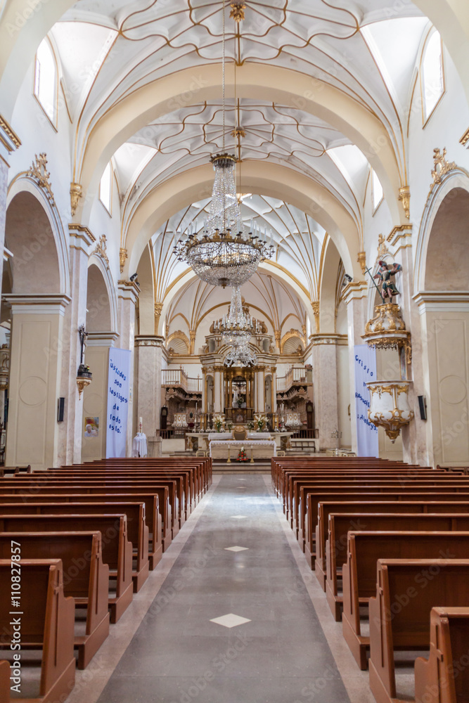 SUCRE, BOLIVIA - APRIL 22, 2015: Interior of Templo Nuestra Senora de la Merced church in Sucre, capital of Bolivia.