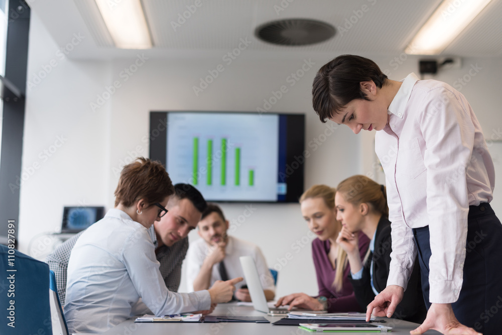 young woman using tablet on business meeting young woman using tablet on business meeting