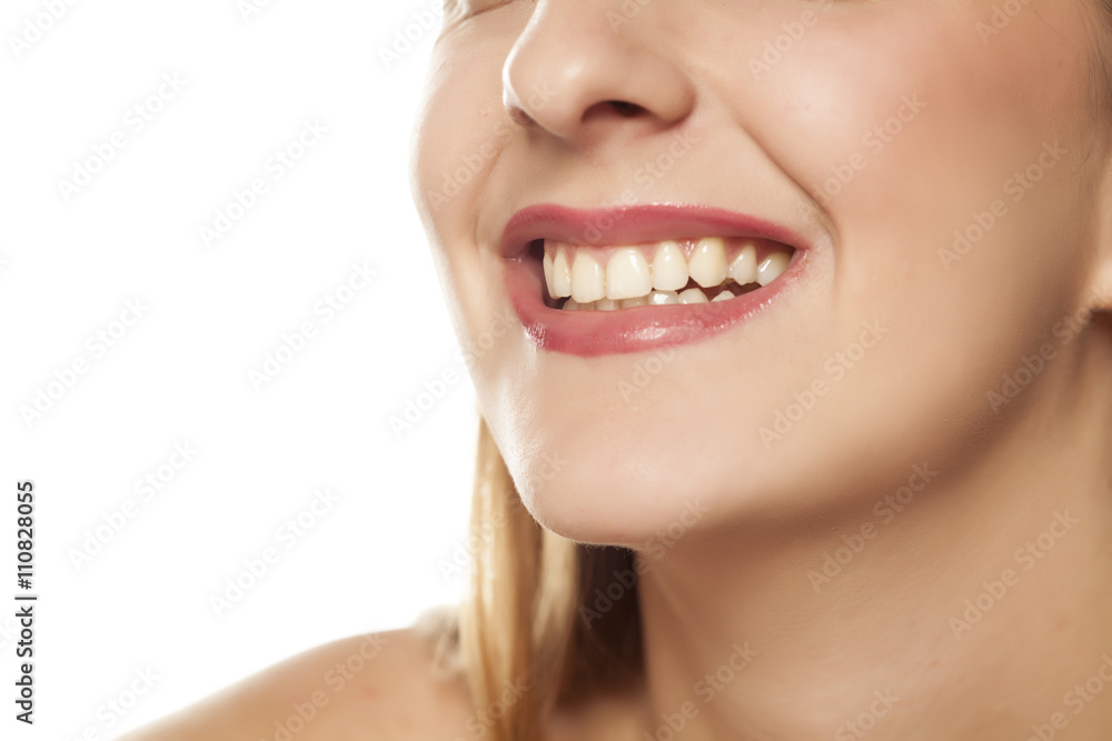 Obraz premium toothy smile and lips with lipstick