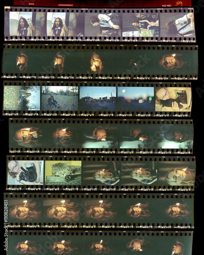 Contact sheet, the old color film positives in a transparent fil