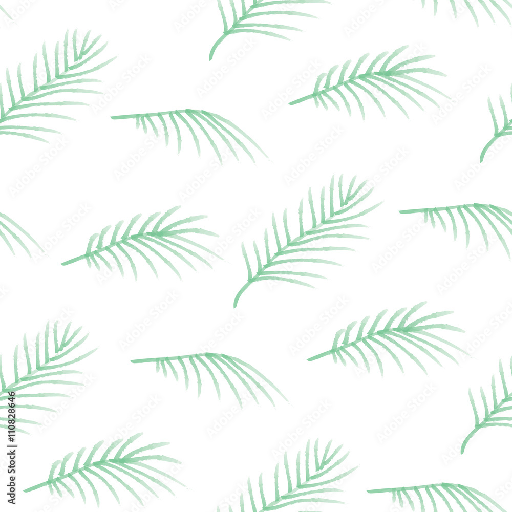 Green palm leaves seamless pattern, isolated on white background.