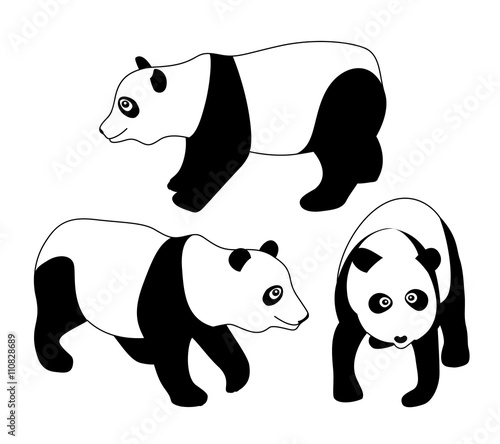 Fototapeta Naklejka Na Ścianę i Meble -  Set of Vector Panda silhouettes