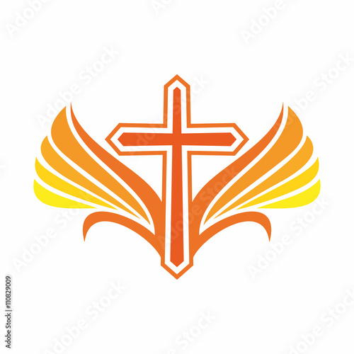 Church logo. Jesus' cross and angel wings.