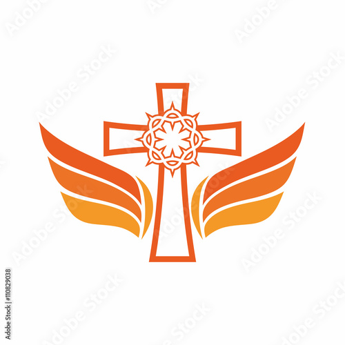 Church logo. The cross of Jesus, crown of thorns, and angel wings.