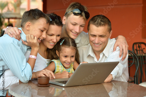 happy family  with laptop