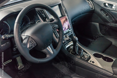 Dark luxury and modern car interior. © vchalup
