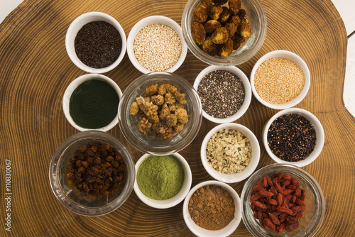 bowls of various superfoods