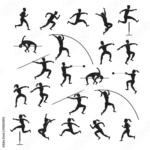 Sports Athletes, Track and Field, Silhouette Set, Athletic, Games, Action, Exercise