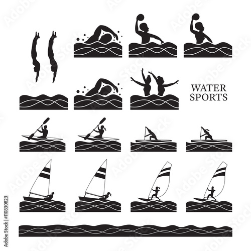 Sports Athletes, Water Sports Silhouette Set, Athletic, Games, Action, Exercise