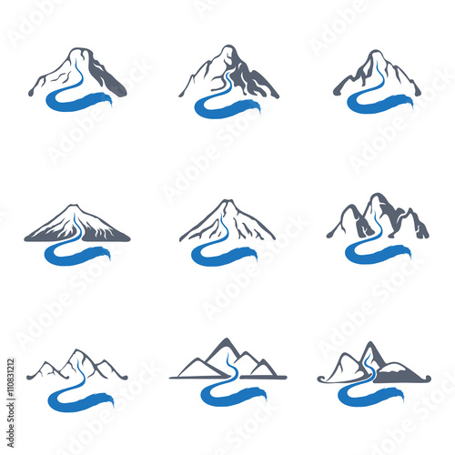 Mountain river logo set  vector icon illustration.