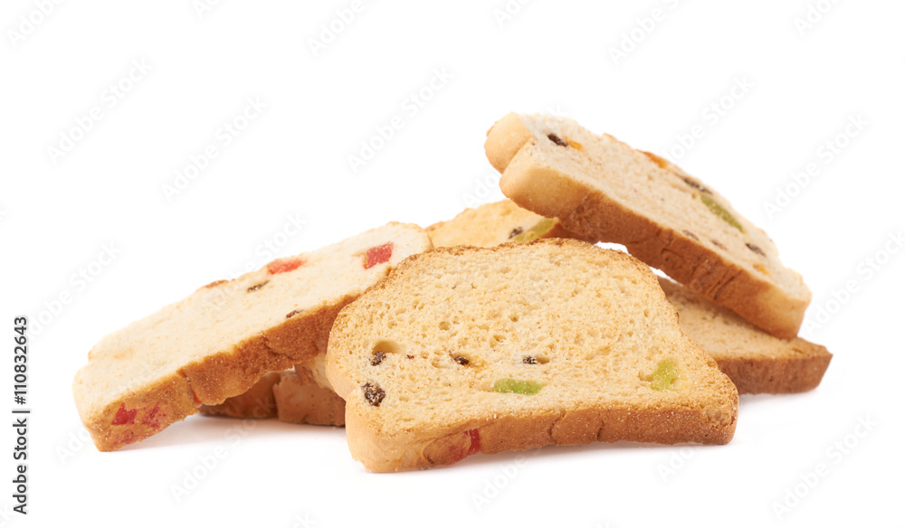 Pile of rusks isolated over the white background