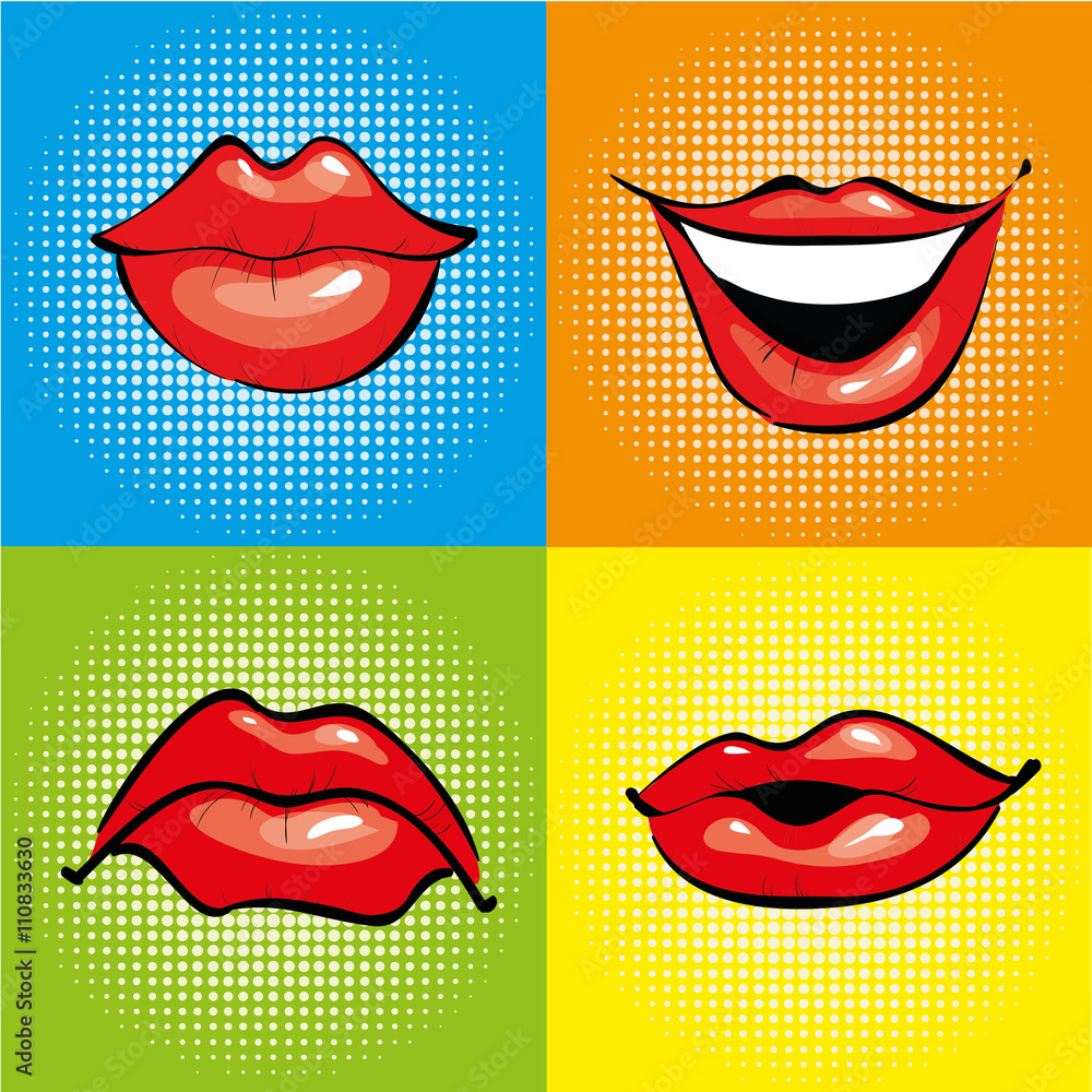 Mouth with red lips in retro pop art style. Vector illustration and ...