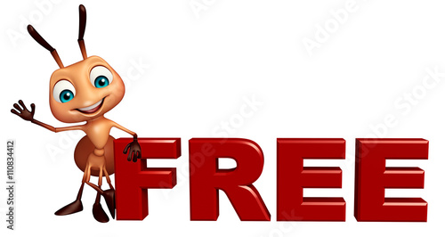 Ant cartoon character with free sign