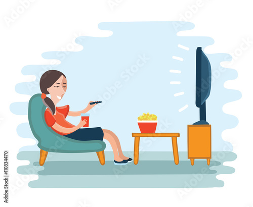 Woman watching television, sitting in chair