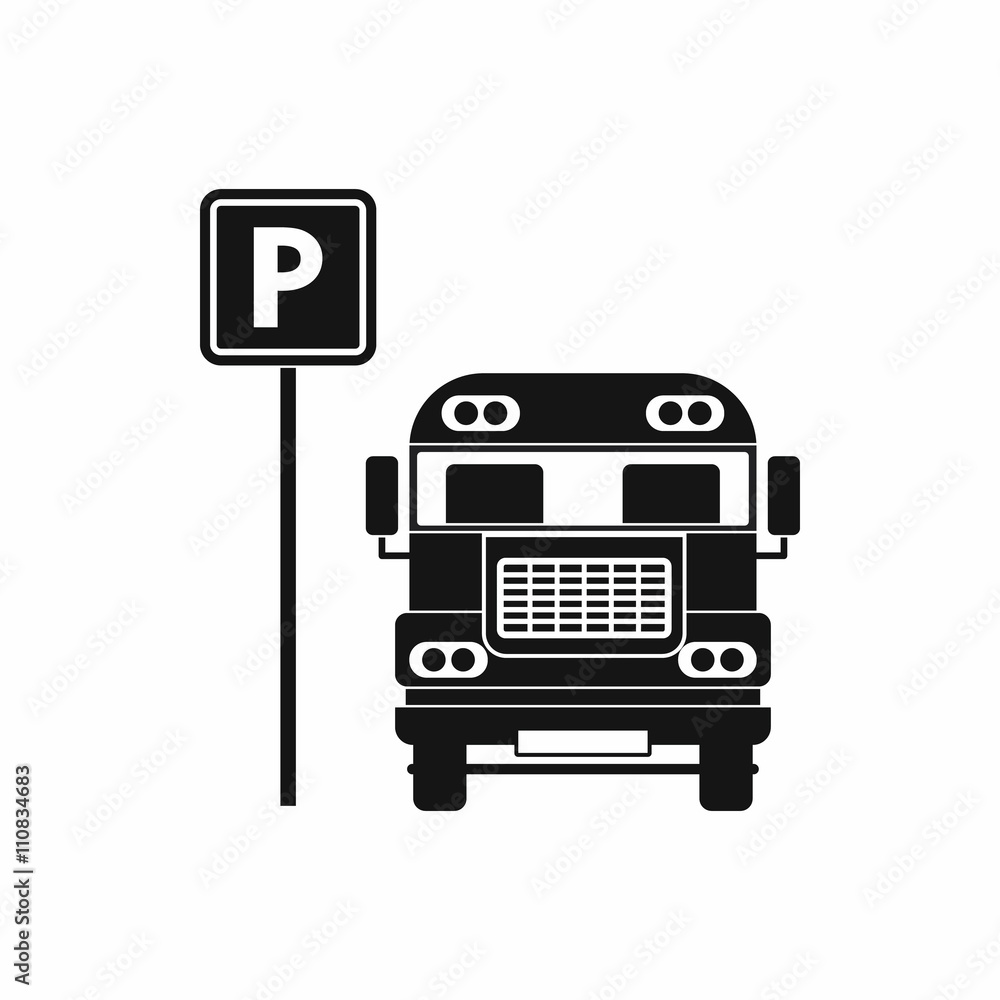 Fototapeta premium Parking sign and bus icon, simple style 