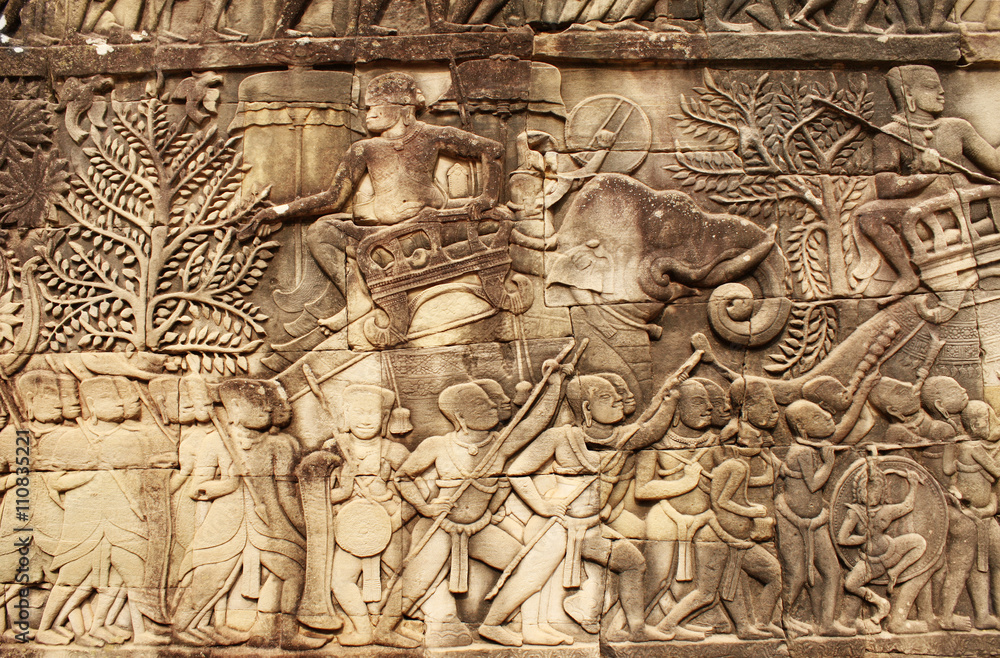 Wall carving of Prasat Bayon Temple, Angkor Wat complex, Siem Re