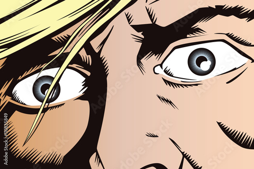 People in retro style. The eyes of a frightened man.