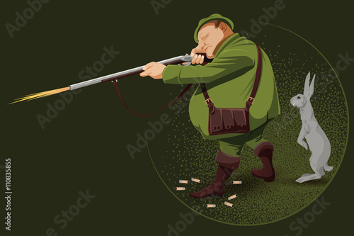 People in retro style. The hunter in an ambush.